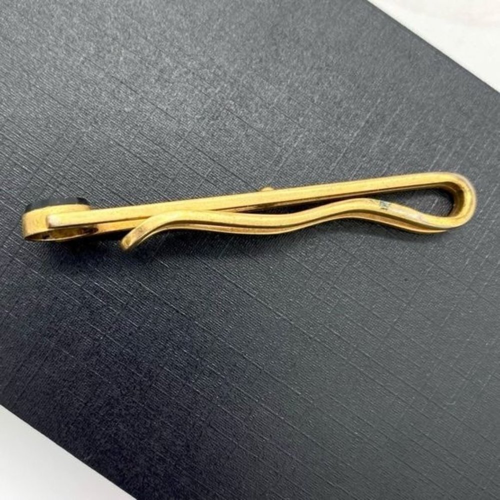 Hickok Tie Bar Gold Tone Tie Bar Black Cabochon - Picture 4 of 5